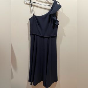 One shoulder, navy, ruffle dress